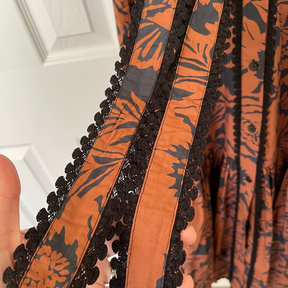 Avec Les Filles Rust Floral Maxi Dress with Black Trim - Picture 6 of 16